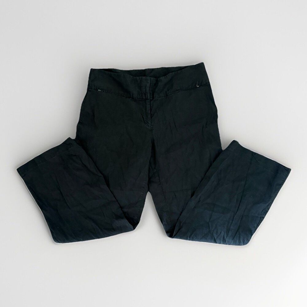 Eileen Fishe Italian Fabric Linen Pants Black Womens Size Small Front Pocket